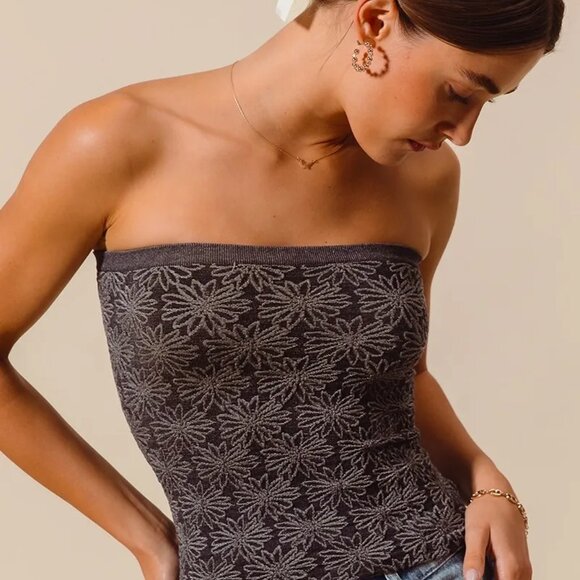 SO ME Jacquard Floral Two Tone Seamless Tube Top - Picture 13 of 16